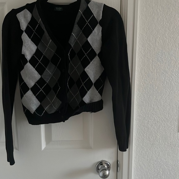 Black and white fashion checkered cardigan bottom up - Picture 1 of 2
